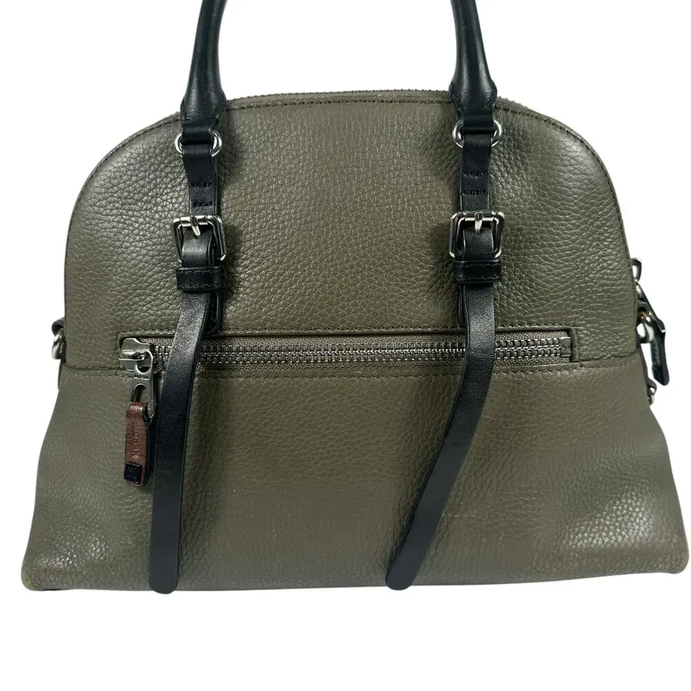 RUDSAK Genuine Leather‎ Pebbled Moss Green Black Top Handle Satchel Shoulder Bag